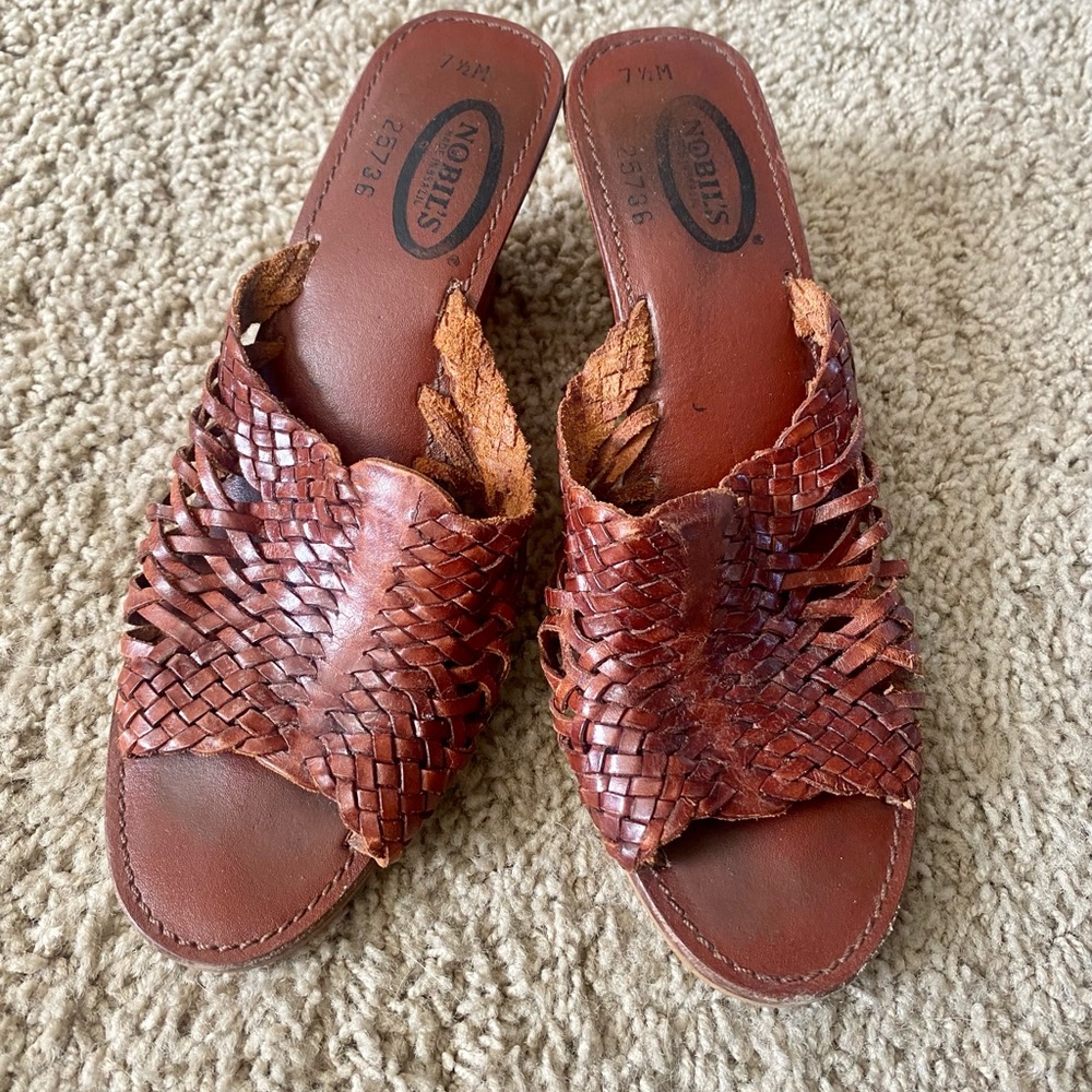 Vintage Wooden and Leather Sandals, Nobil’s